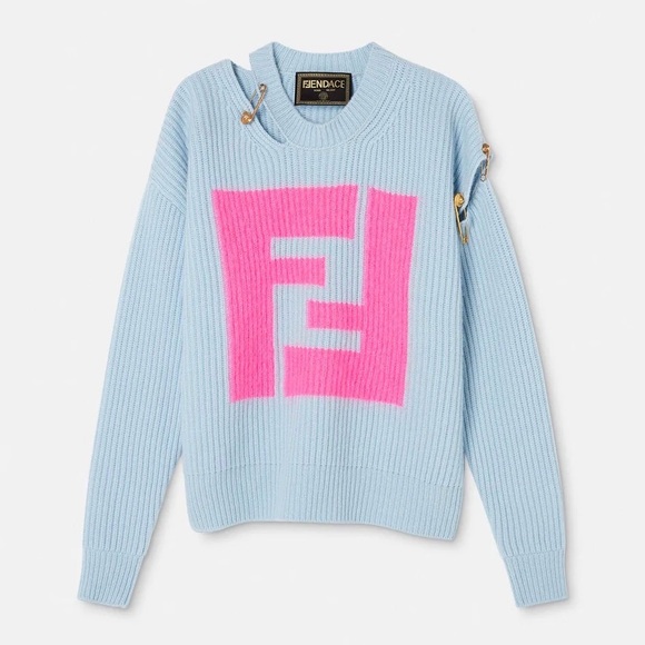 Fendi Blue & Pink Cutout Sweater in size S NWT